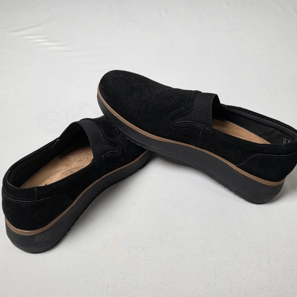 Clarks Slip On Loafers Womens 9 Black Suede Wedge Ultimate Comfort 261801184065‎